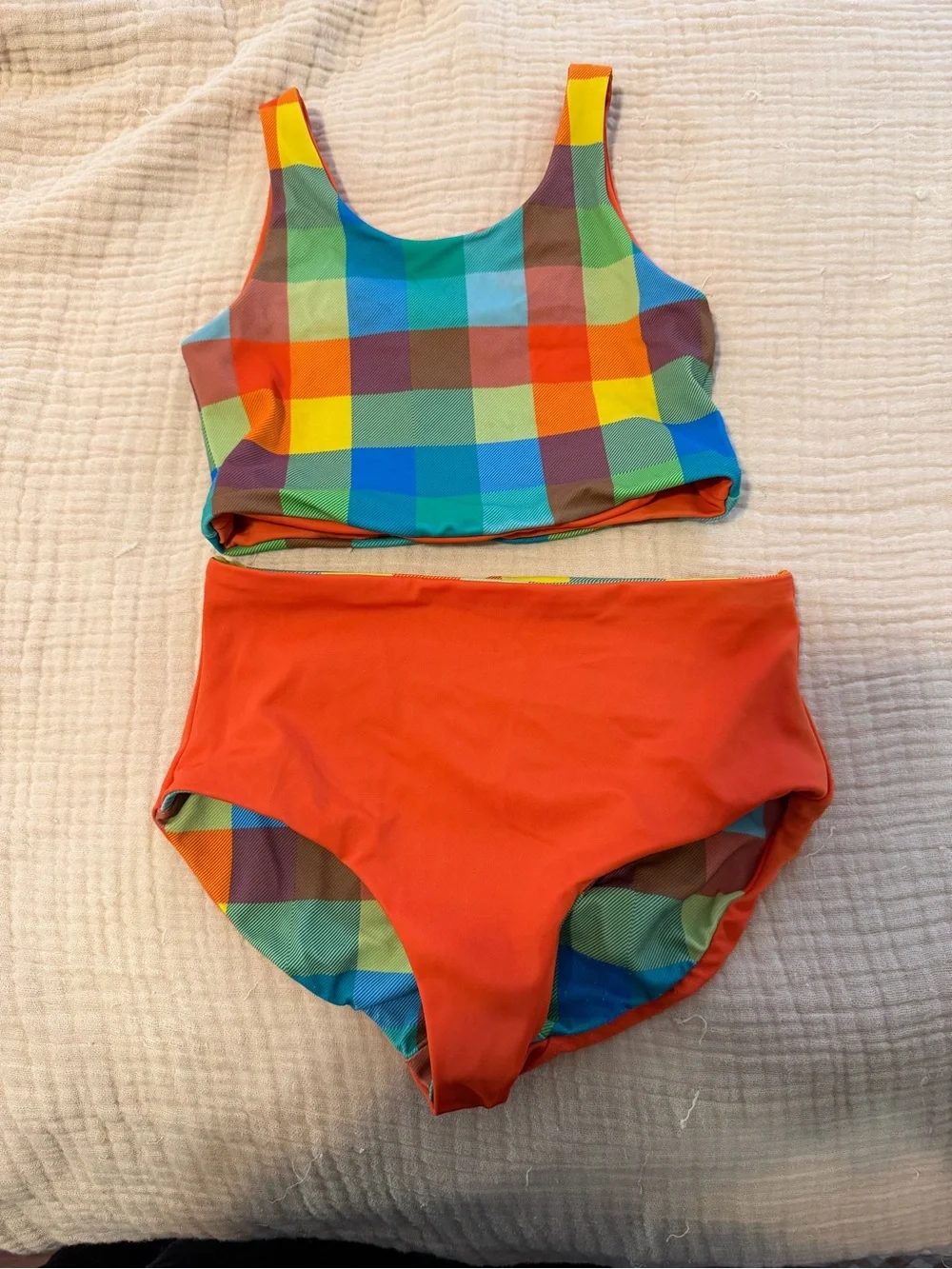 Hanna Andersson Reversible Swimsuit. Size 8 kids. Madras print.